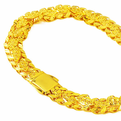 14K Yellow Gold Box Lock Leaf Bracelet