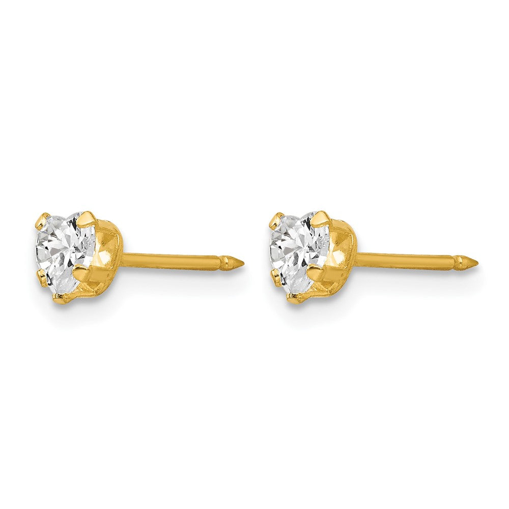 14K Yellow Gold 4mm Clear Heart CZ Earrings