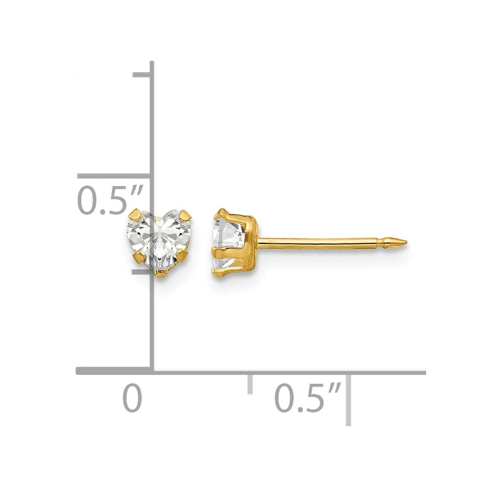 14K Yellow Gold 4mm Clear Heart CZ Earrings