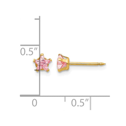 14K Yellow Gold 4mm Pink Star CZ Earrings