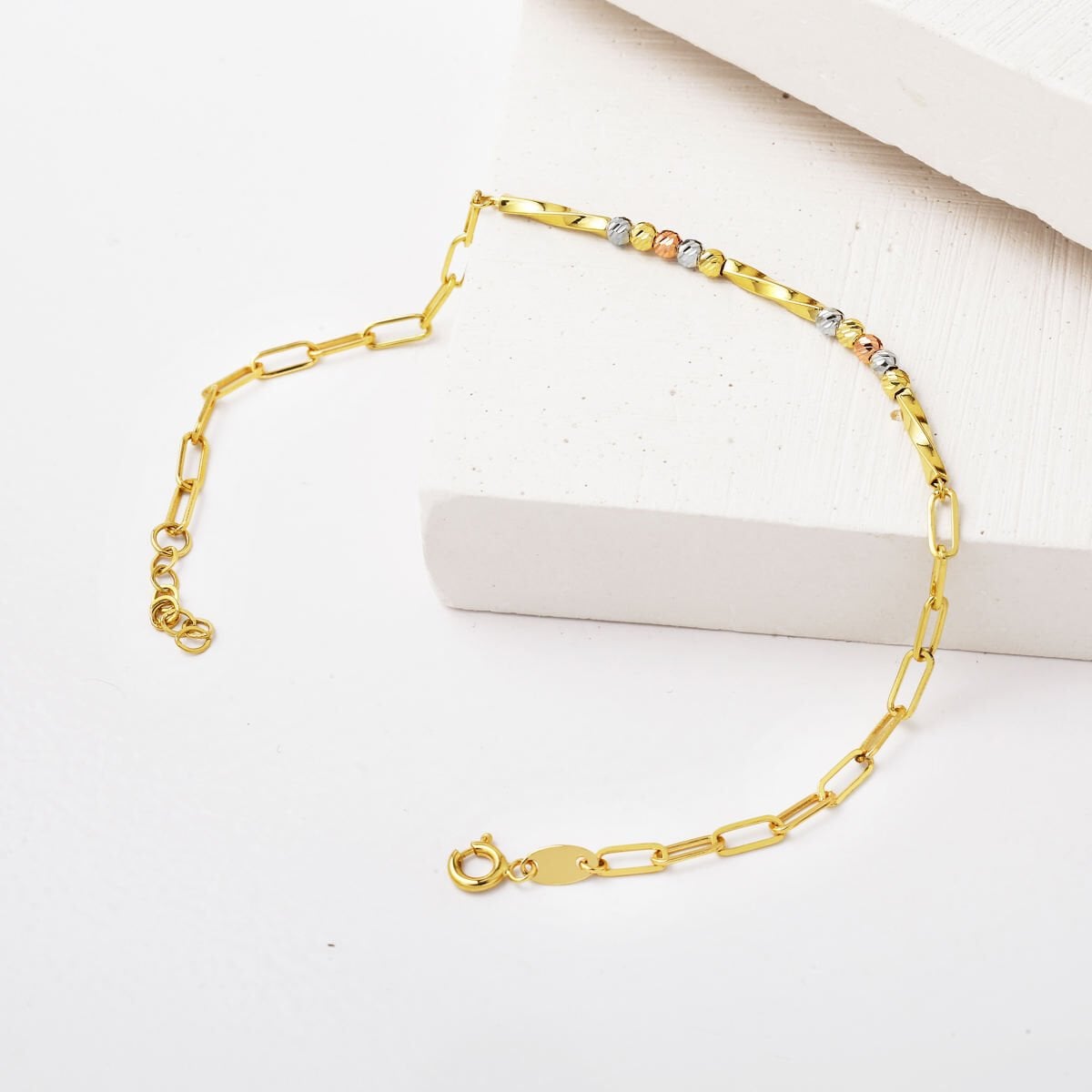 14K Yellow Gold Colored Gold Bead Paperclip Bracelet
