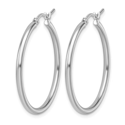 14K White Gold 2X30mm Hoop Earrings