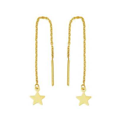 14K Yellow Gold Star Dangle Chain Earrings