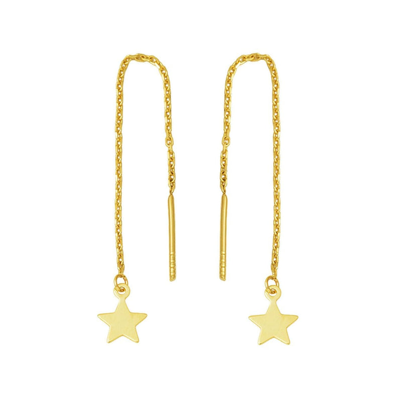 14K Yellow Gold Star Dangle Chain Earrings