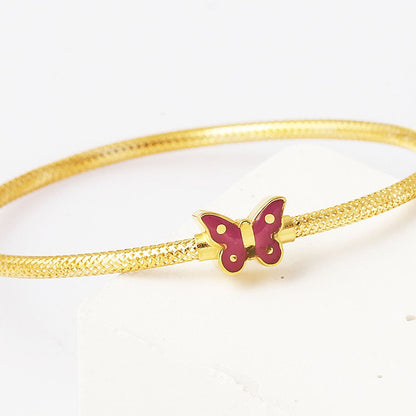 14K Yellow Gold Purple Butterfly Italian Children's Bangle