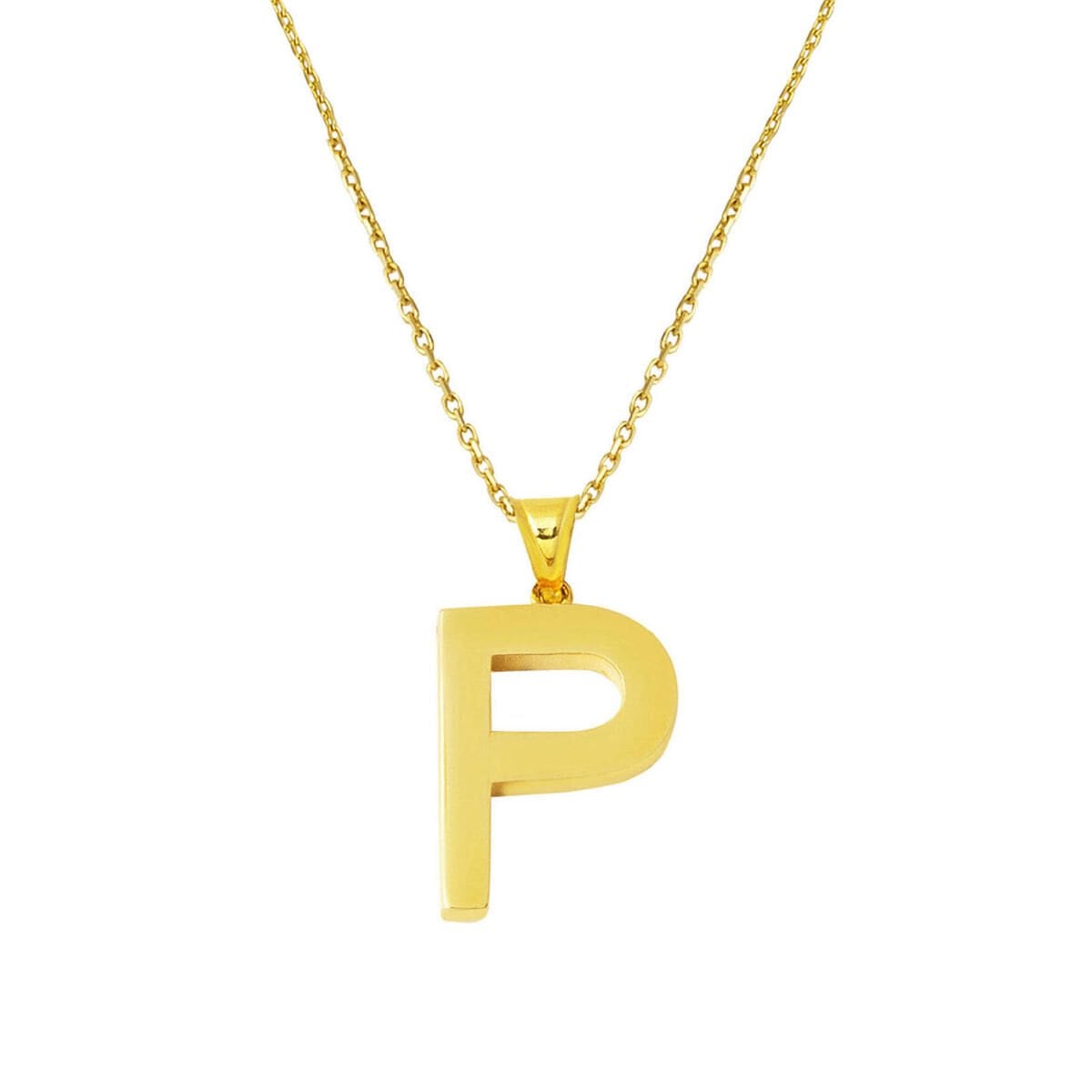 14K Yellow Gold Classic P Initial Necklace