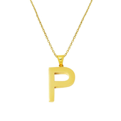 14K Yellow Gold Classic P Initial Necklace
