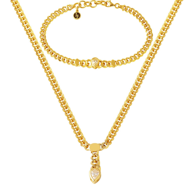 14K Yellow Gold 2 Ct Curb Moissanite Jewelry Set