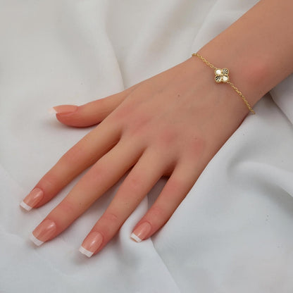 14K Yellow Gold Clover Necklace and Bracelet Set