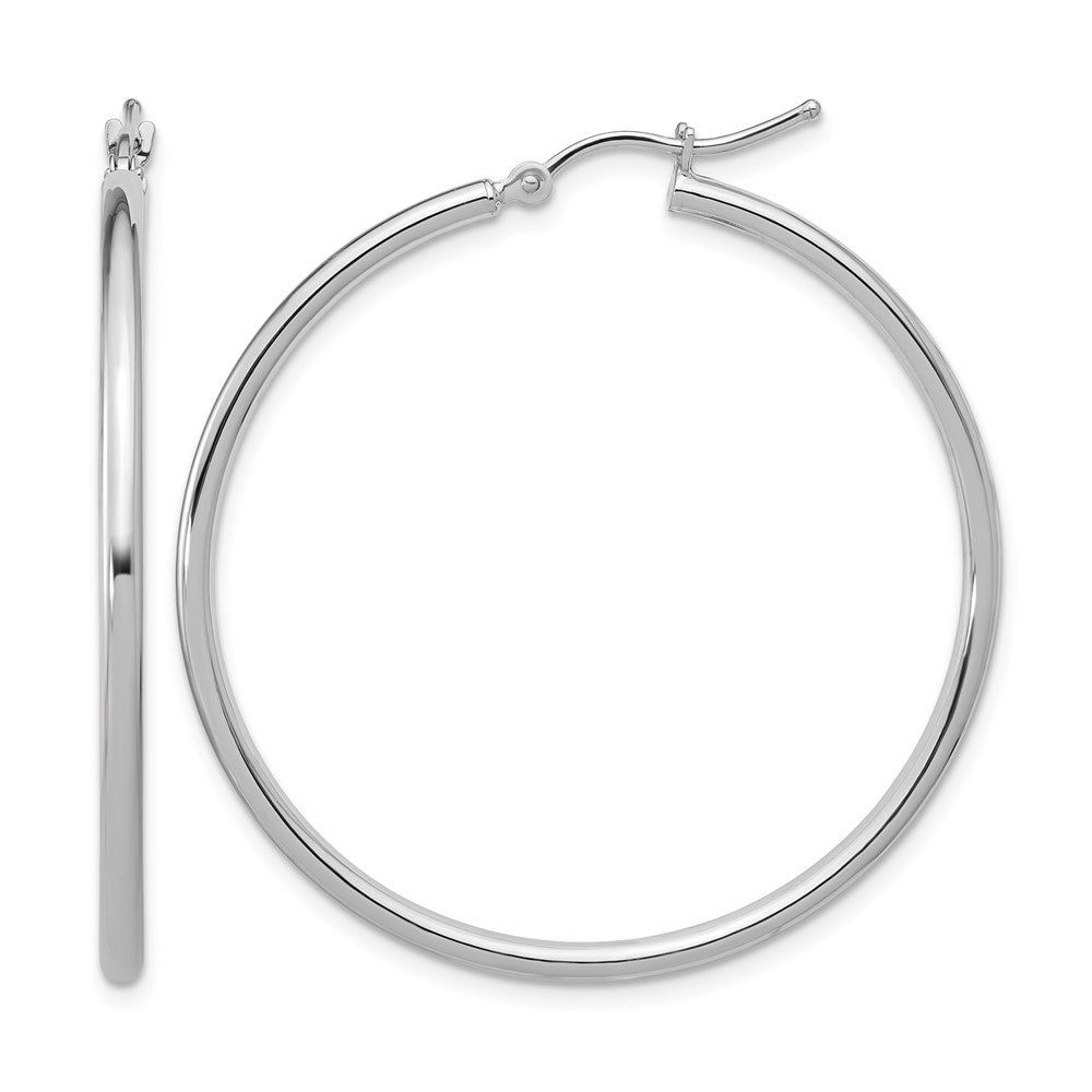 14K White Gold 2X40mm Polished Hinged Hoop Earrings