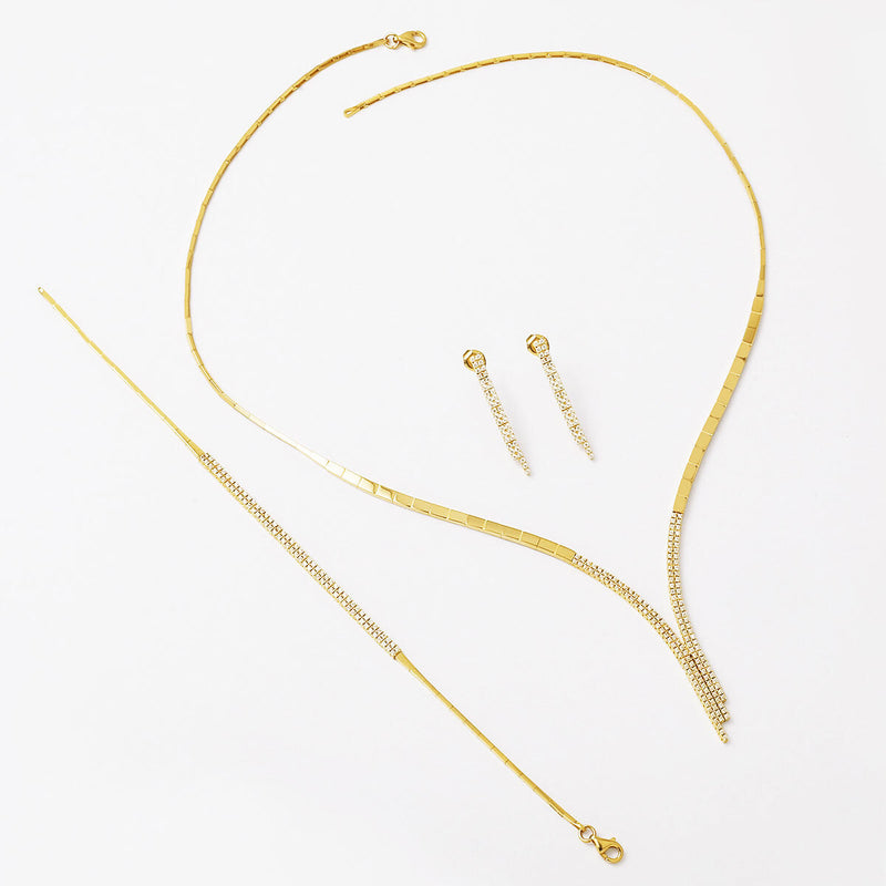 14K Yellow Gold Tennis Design Cubic Zirconia Wedding Set