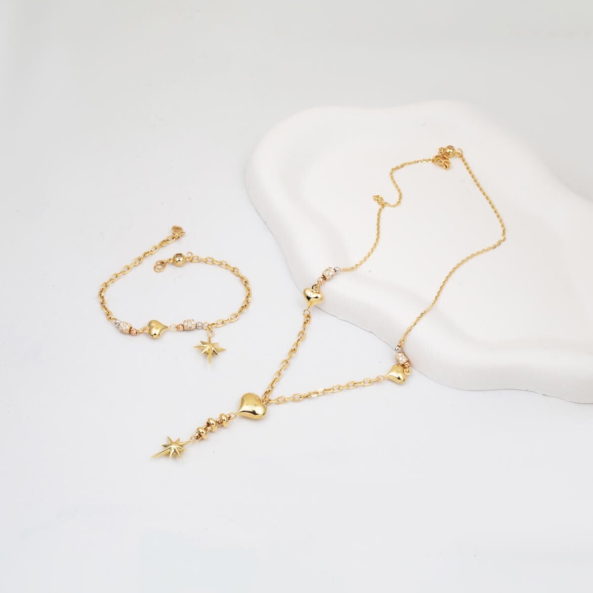 14K Yellow Gold Star of My Heart Designer Inspired Cubic Zirconia Jewelry Set