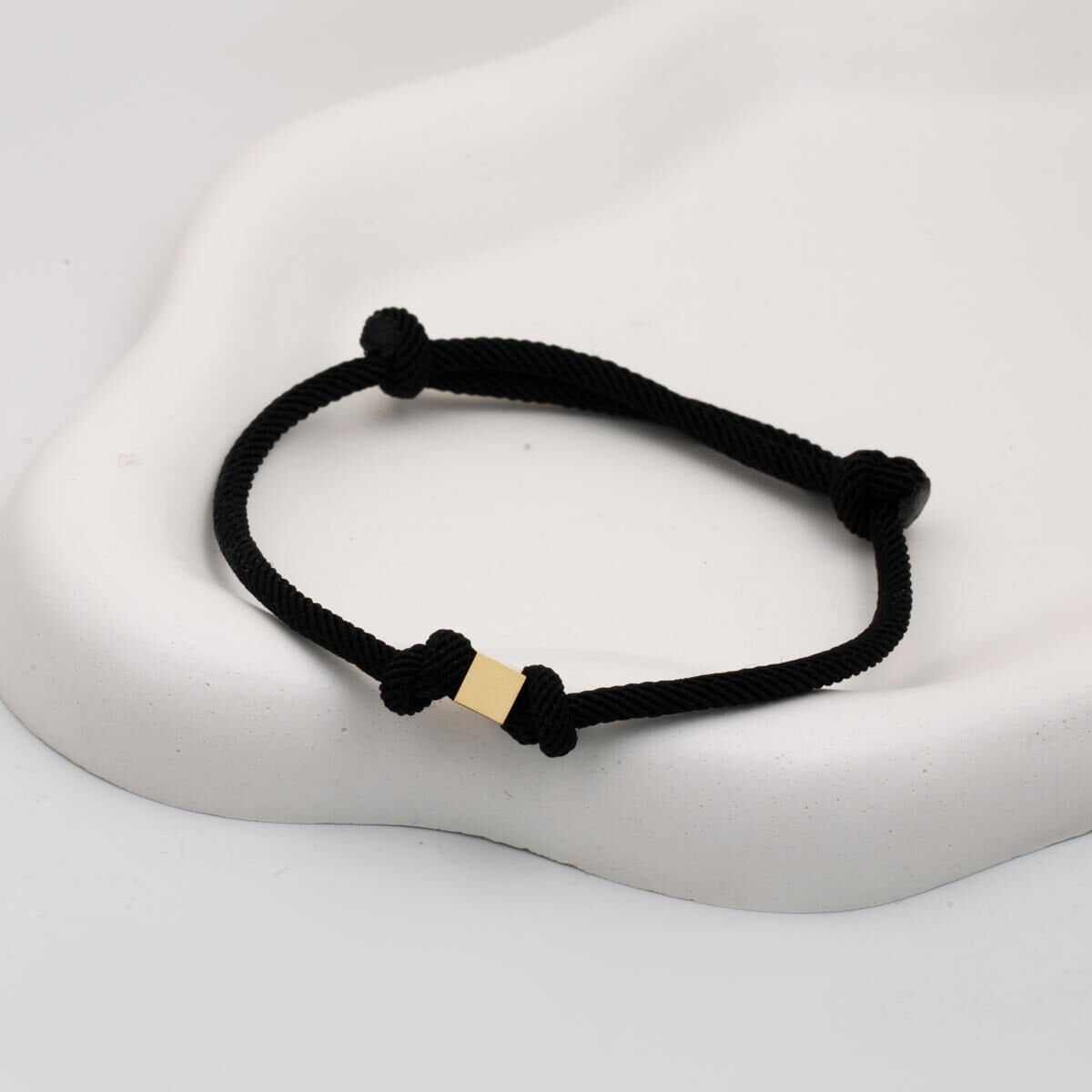 14K Yellow Gold Cube Black Cord Bracelet