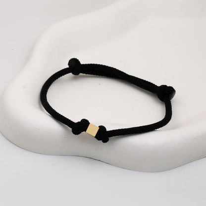 14K Yellow Gold Cube Black Cord Bracelet