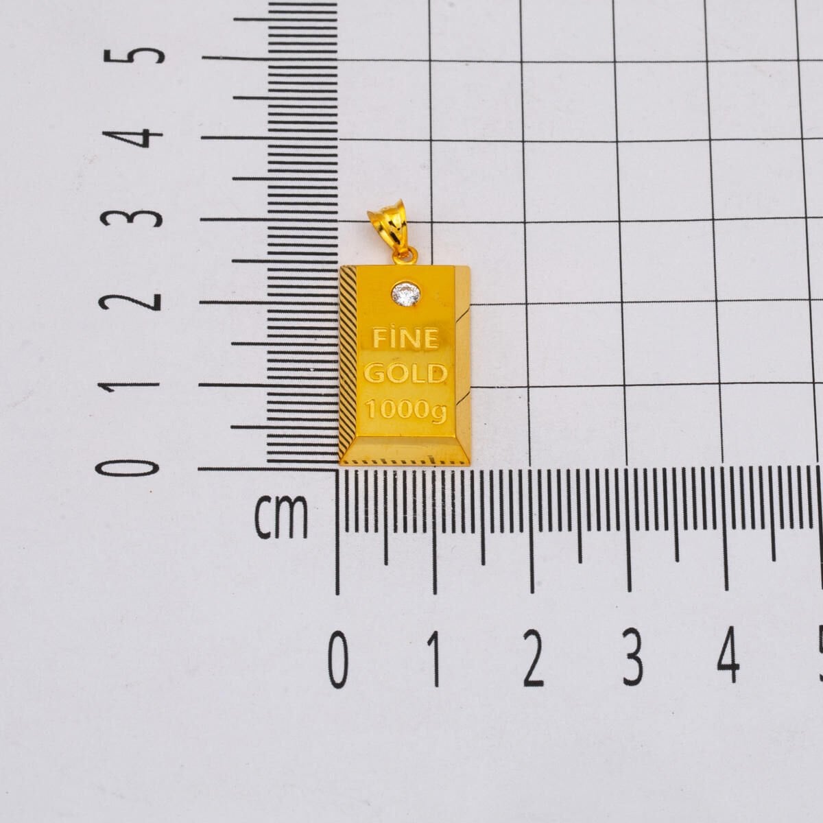 14K Yellow Gold Solitaire Gold Bar Cubic Zirconia Pendant