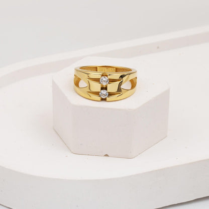 14K Yellow Gold Modern Women's Cubic Zirconia Ring