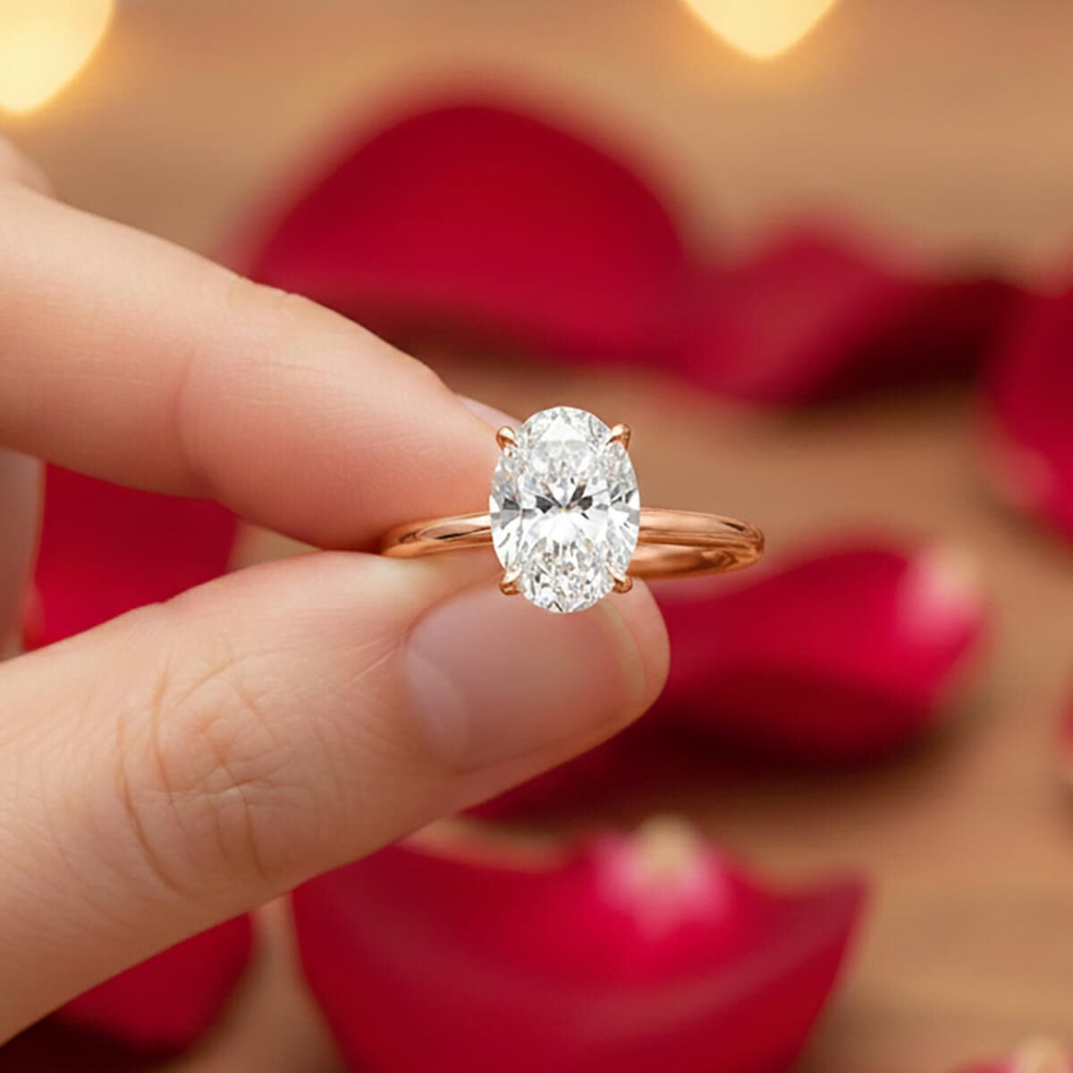 14K Rose Gold 1 Ct Oval Solitaire Moissanite Ring