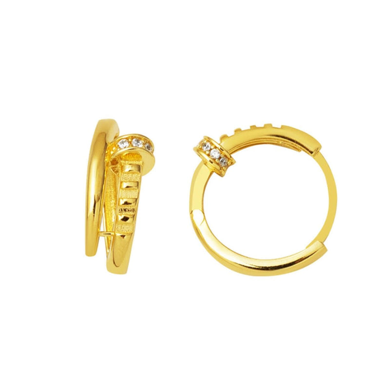 14K Yellow Gold Studded Cubic Zirconia Hoop Earrings