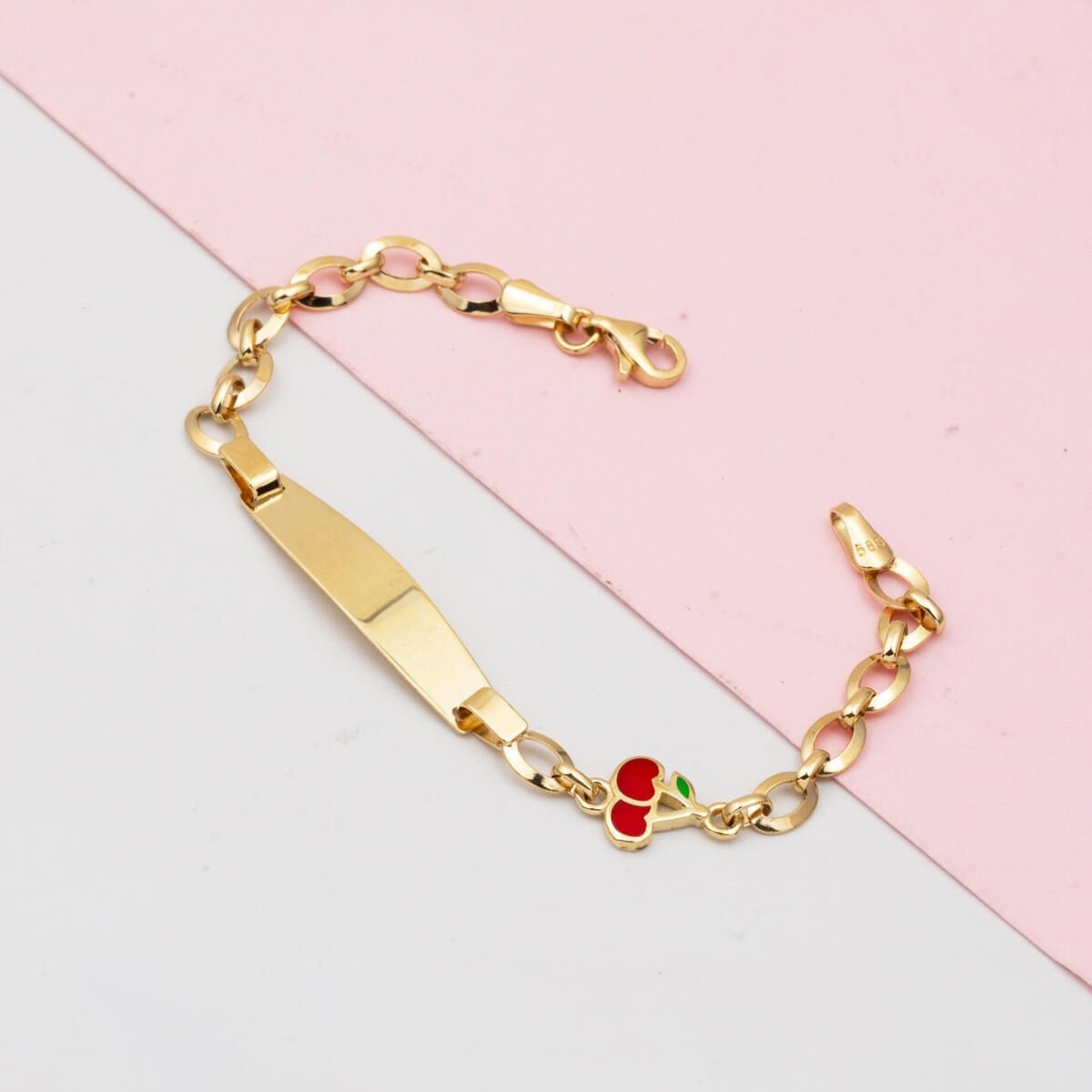 14K Yellow Gold Cherry Children's Enamel ID Bracelet