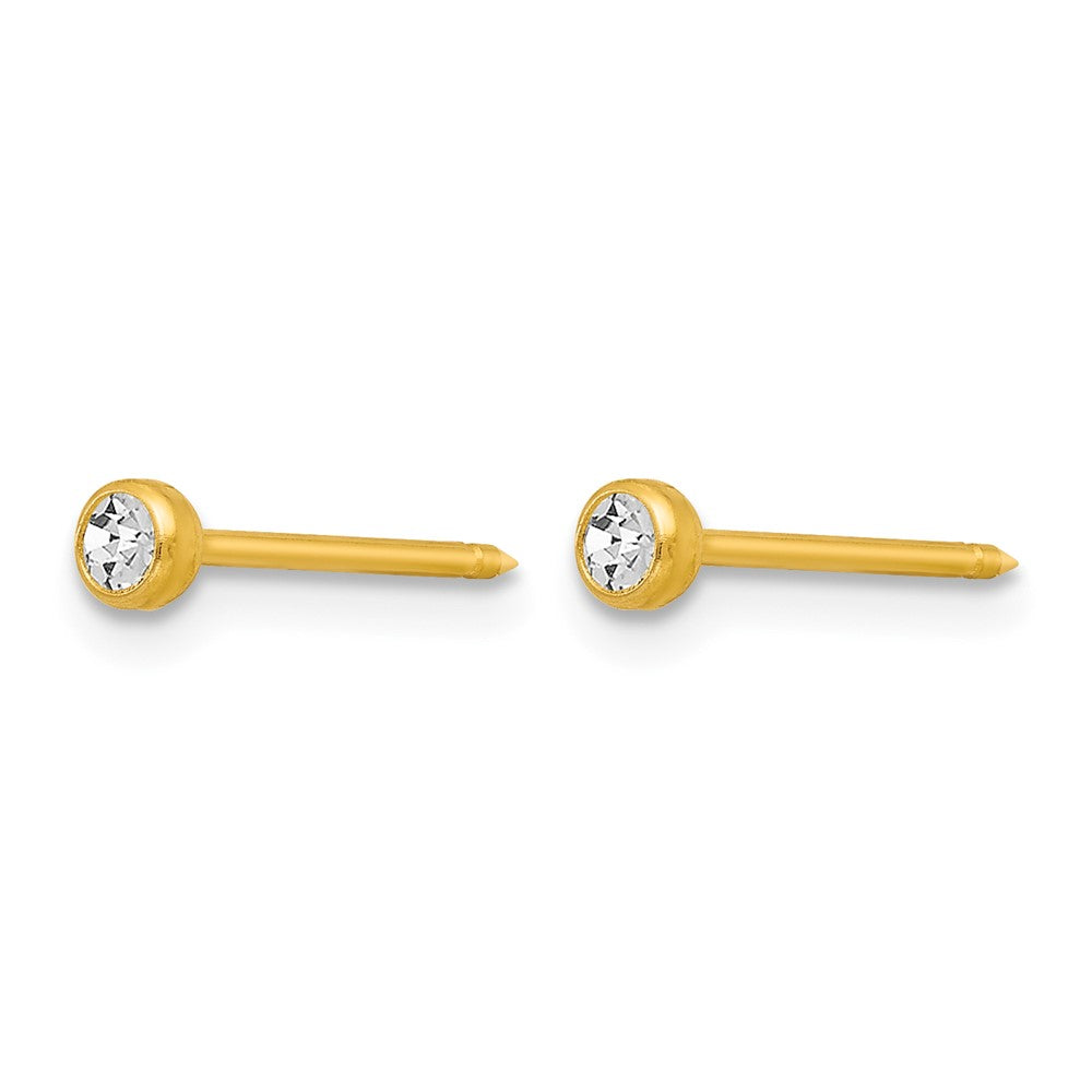 14K Yellow Gold 3mm Bezel Crystal Post Earrings