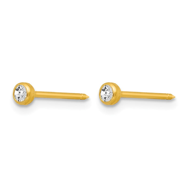 14K Yellow Gold 3mm Bezel Crystal Post Earrings