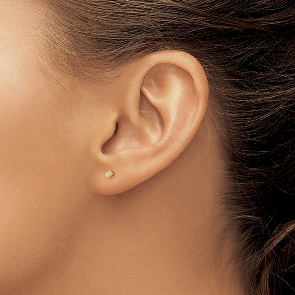 14K Yellow Gold 3mm Bezel Crystal Post Earrings