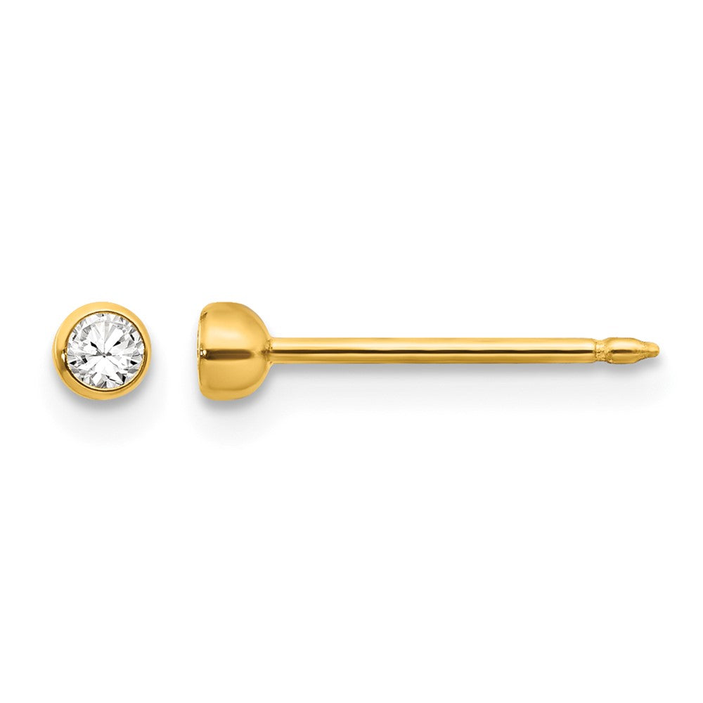 14K Yellow Gold 3mm Bezel Crystal Post Earrings
