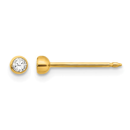 14K Yellow Gold 3mm Bezel Crystal Post Earrings