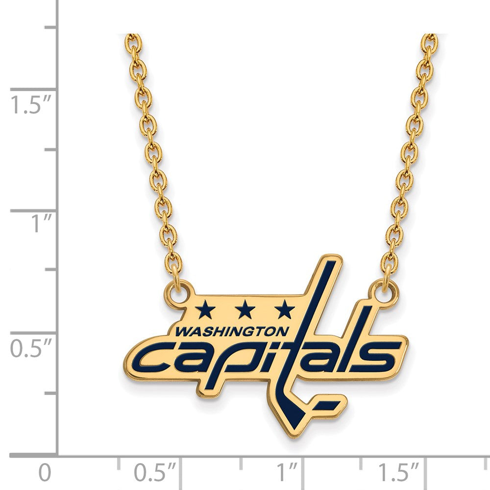 Gold Plated Sterling Silver Nhl Logoart Washington Capitals Large Enameled Pendant 18 Inch Necklace