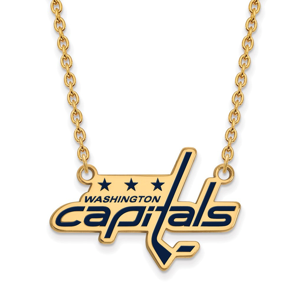 Gold Plated Sterling Silver Nhl Logoart Washington Capitals Large Enameled Pendant 18 Inch Necklace