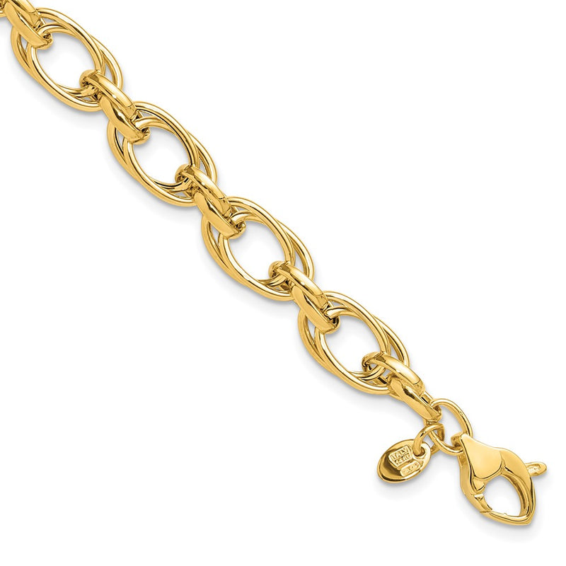 14K Yellow Gold Polished 7.5mm Fancy Double Link 8 Inch Bracelet