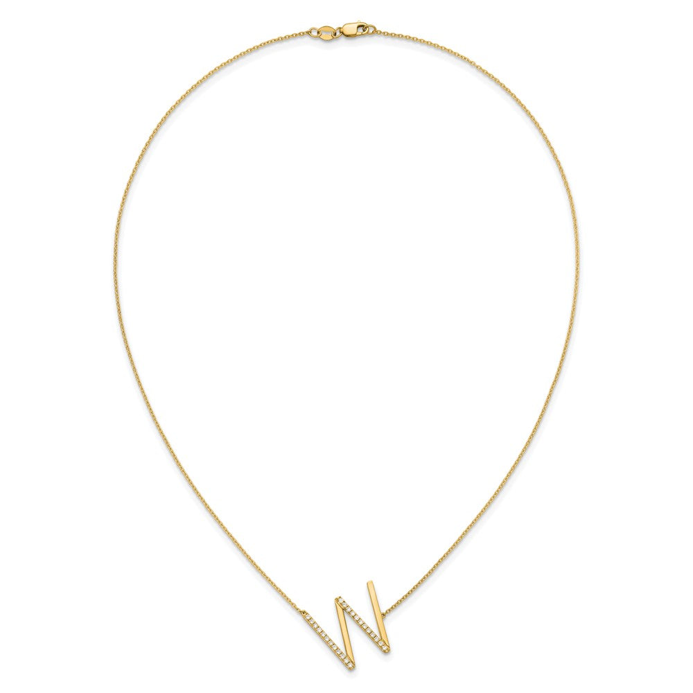 14K Yellow Gold Sideways Diamond Initial W 18 Inch Necklace