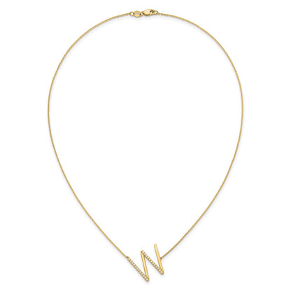 14K Yellow Gold Sideways Diamond Initial W 18 Inch Necklace