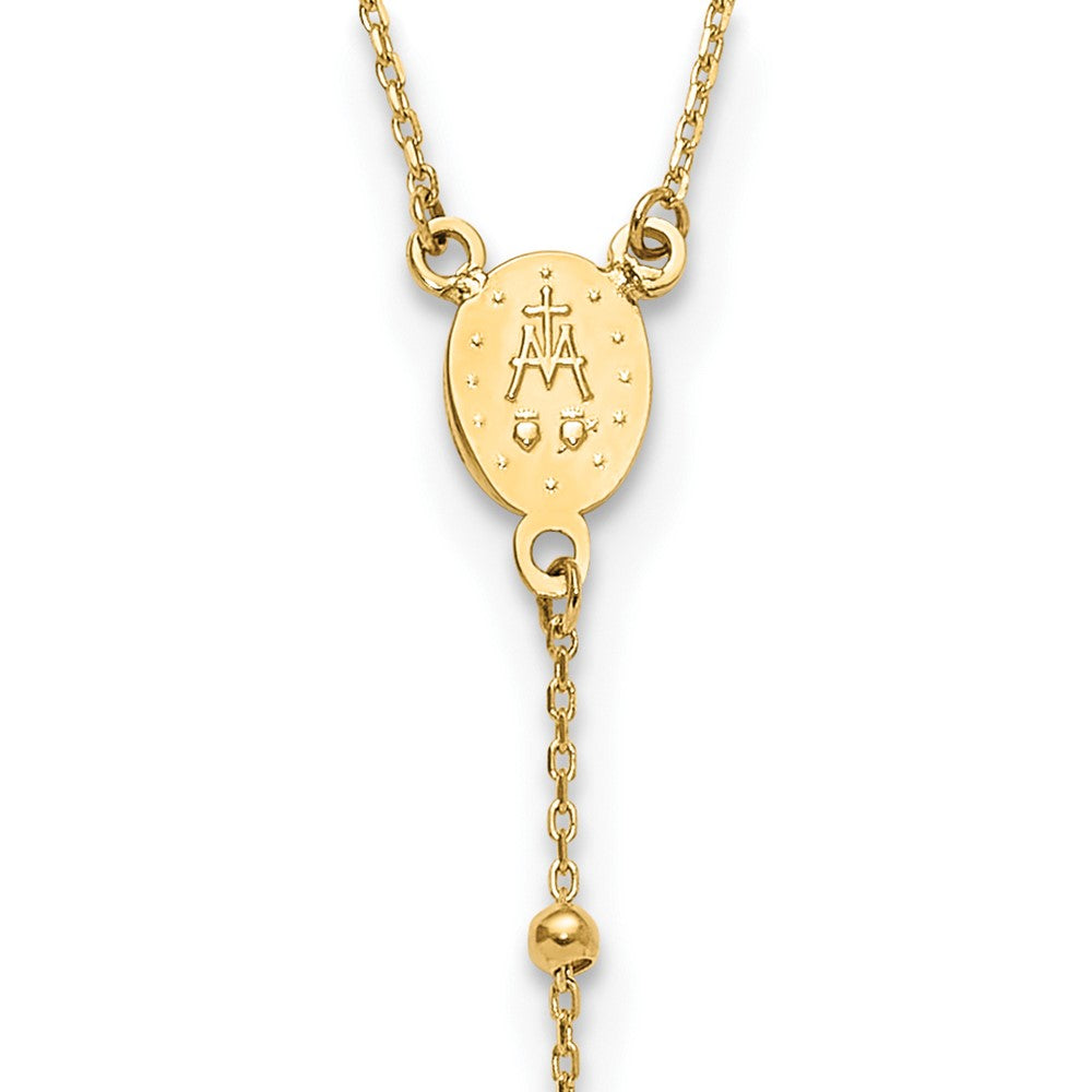 14K Yellow Gold Polished Cross and Miraculous Medal Beaded 24.5 Inch Rosary