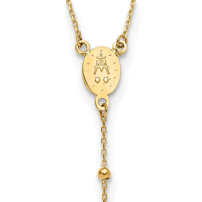 14K Yellow Gold Polished Cross and Miraculous Medal Beaded 24.5 Inch Rosary