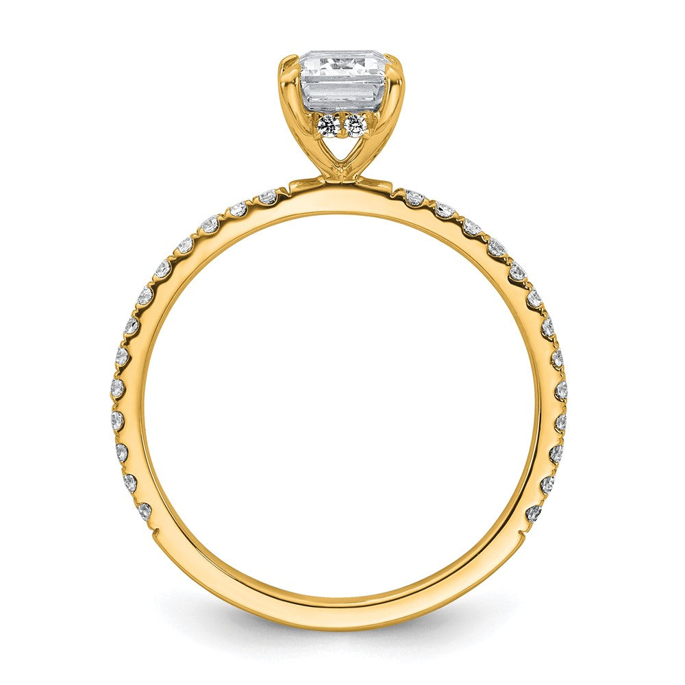 14K Yellow Gold 1 3/8 carat Certified Lab Grown Diamond VS/SI+ G+ Emerald Complete Solitaire with Flair Engagement Ring