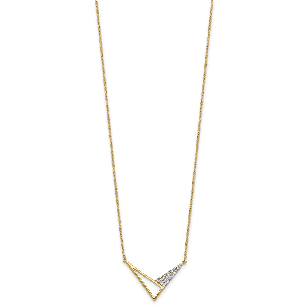14K Yellow Gold Polished 1/10 carat Diamond Geometric Triangles 18 Inch Fashion Necklace