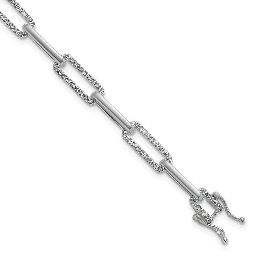 14K White Gold Polished Complete 1.4 carat Diamond Paperclip Link 7 Inch Bracelet