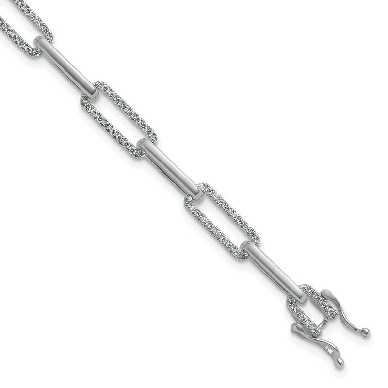 14K White Gold Polished Complete 1.4 carat Diamond Paperclip Link 7 Inch Bracelet