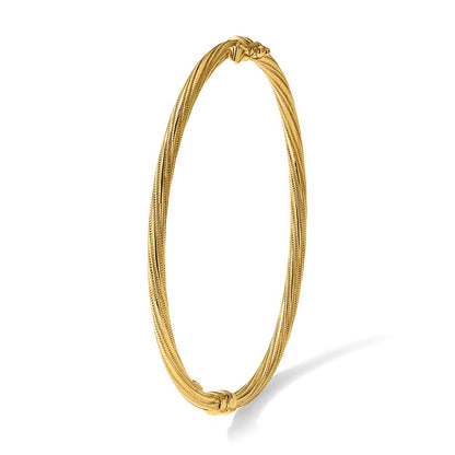 10K Yellow Gold Polished and Textured Twisted Hinged Bangle