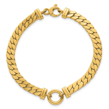 14K Yellow Gold Polished Flat Curb Link with Center Circle Element 7.5 Inch Bracelet