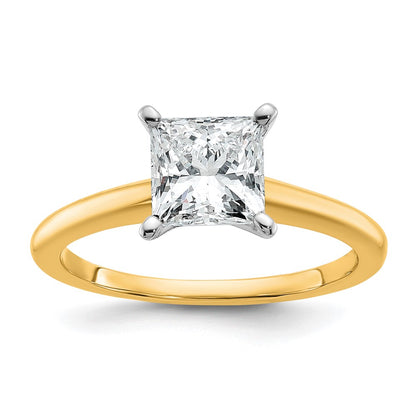 14K Two-Tone Gold Two-tone 1 1/2 carat Certified Lab Grown Diamond VS+ F+ Princess Complete Solitaire Engagement Ring