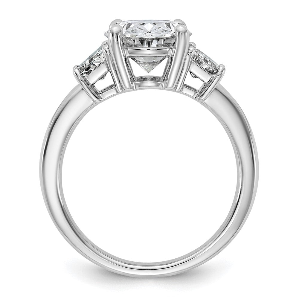 14K White Gold 1 carat Lab Grown Diamond VS+ F+ Trapezoid 3 carat Oval Semi Mount Three Stone Engagement Ring