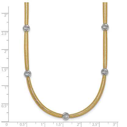 14K Yellow Gold Polished with Rhodium 5-Station Diamond-cut Beads 4mm Flexible Mesh 18 Inch Necklace