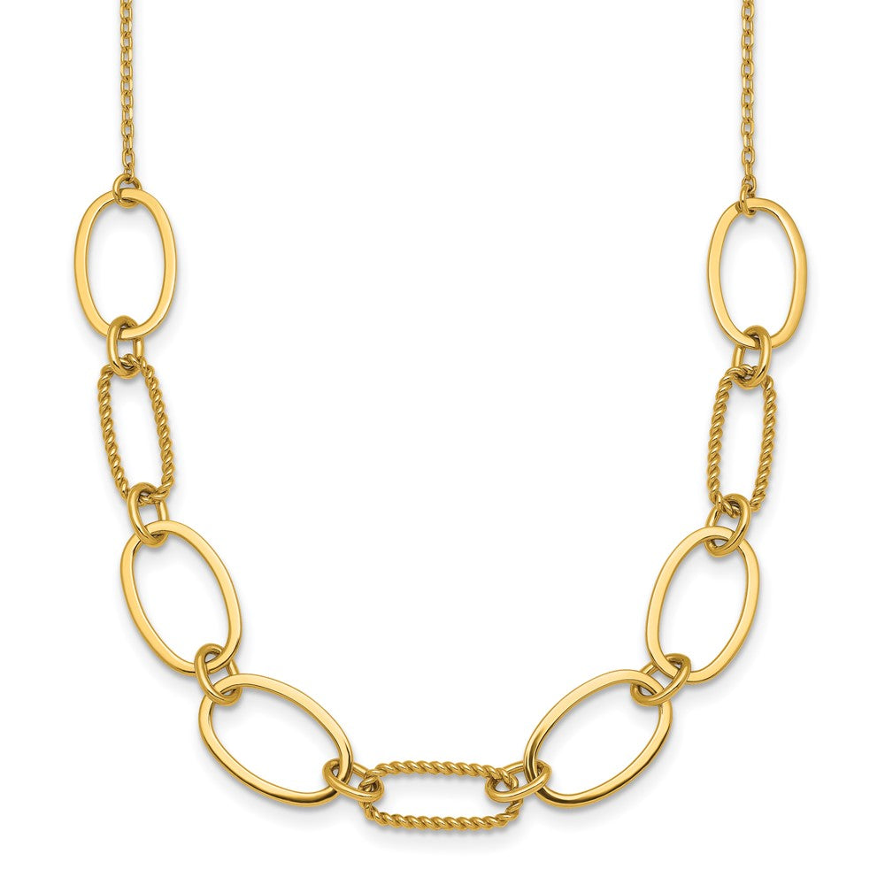 14K Yellow Gold Polished And Twisted 9.5mm Oval Links 16 Inch Necklace Plus 2 Inch Extender