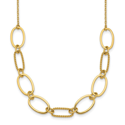 14K Yellow Gold Polished And Twisted 9.5mm Oval Links 16 Inch Necklace Plus 2 Inch Extender