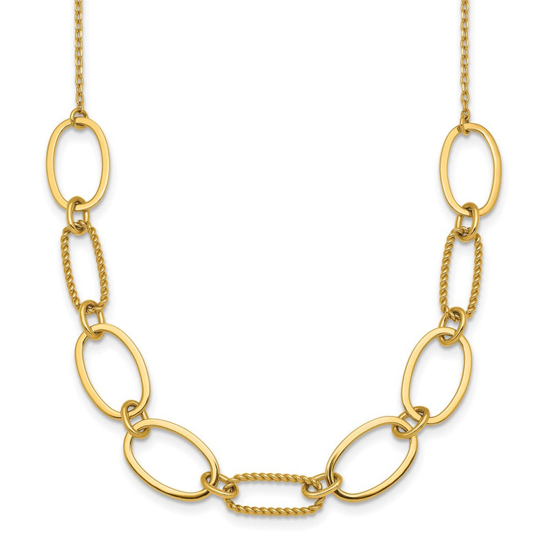 14K Yellow Gold Polished And Twisted 9.5mm Oval Links 16 Inch Necklace Plus 2 Inch Extender