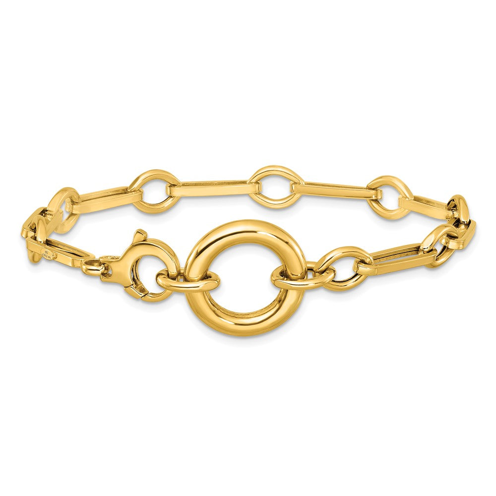 14K Yellow Gold Polished Fancy Long Link with Circle 7.75 Inch Bracelet