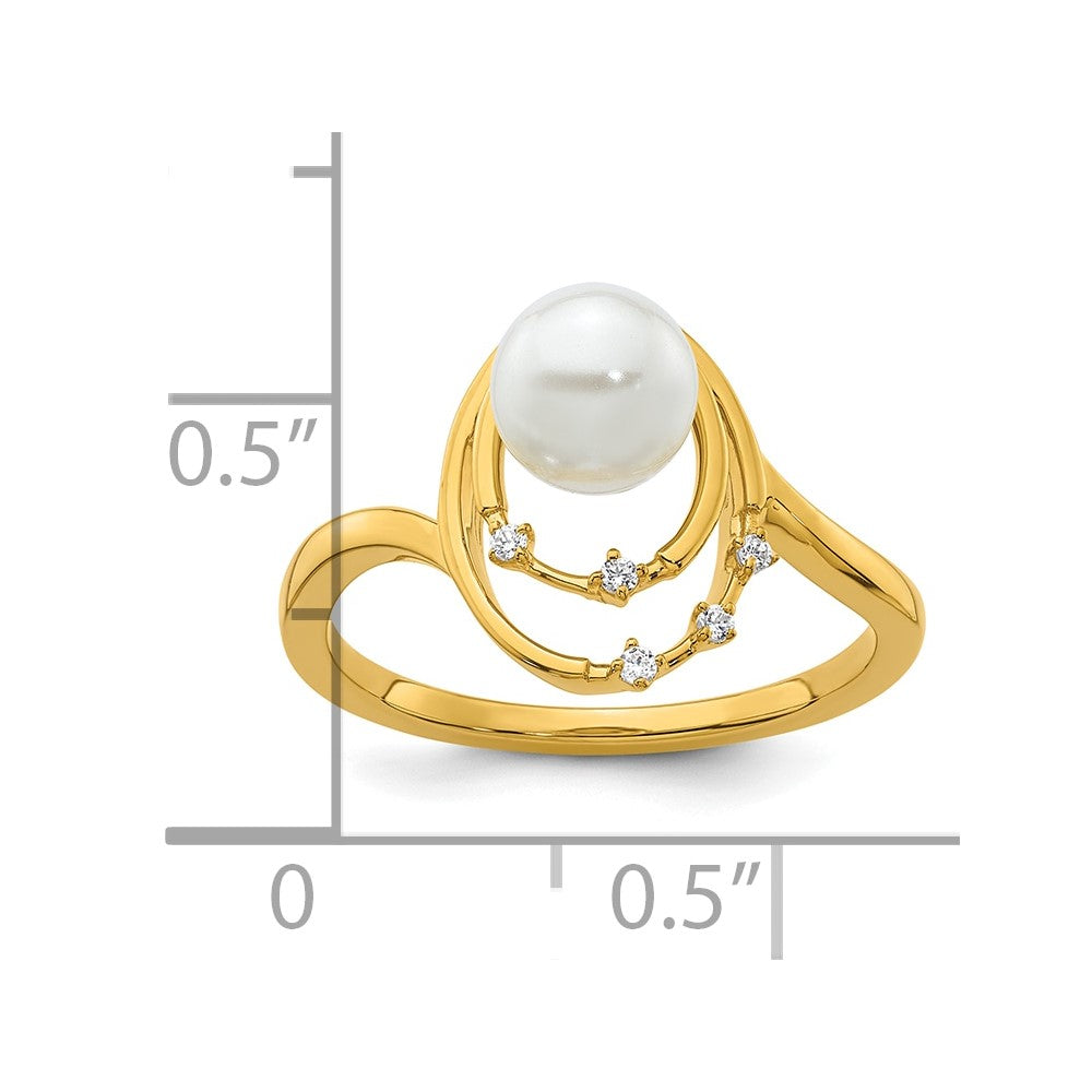 14K Yellow Gold Polished 1/20 carat Diamond and Freshwater Cultured Pearl Ovals Size 7 Ring
