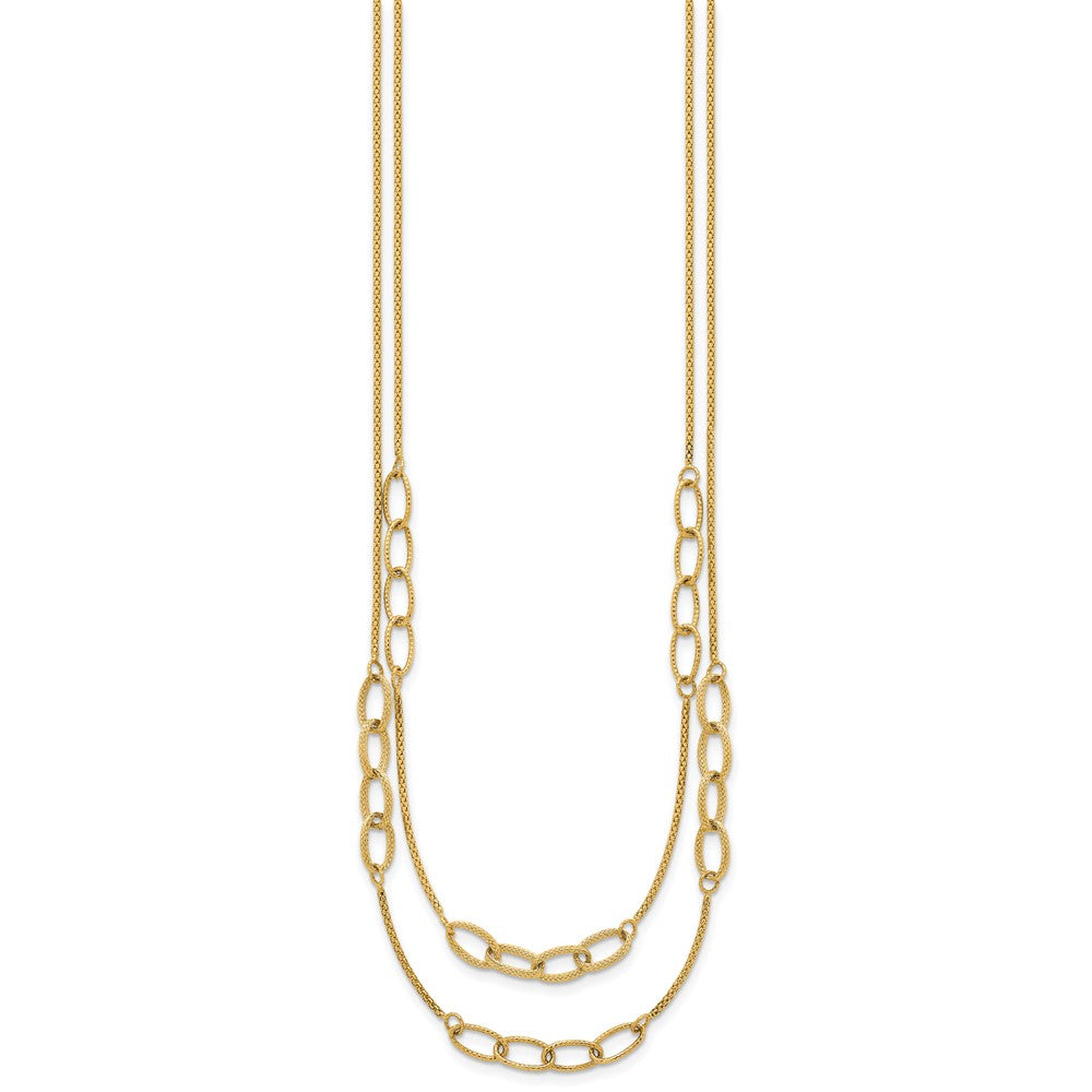 14K Yellow Gold Polished and Textured Woven Double Strand with Oval Links 17.5 Inch Necklace